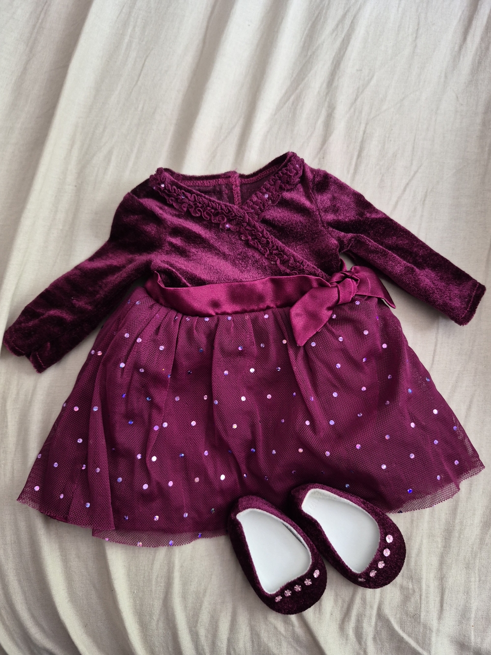 American Girl Magenta Velvet Dress with Tulle Skirt and Matching Shoes